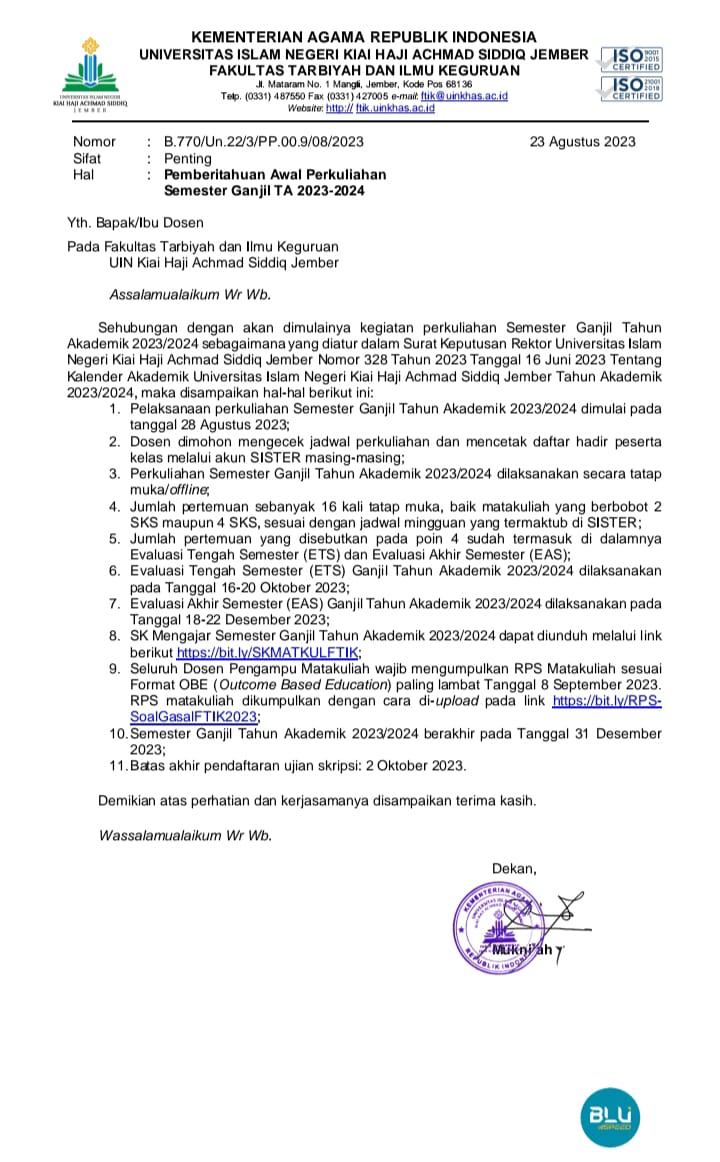 Perkuliahan Semester Ganjil 2023/2024